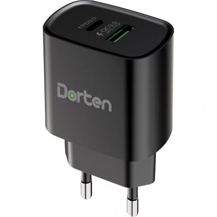 Зарядное устройство Dorten 2-Port USB 20W Wall Quick Charger (USB-C, USB-A), чёрный