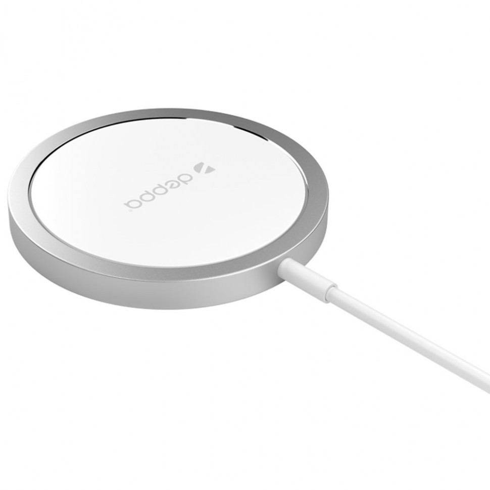 Беспроводное зарядное устройство Deppa MagSafe 15 Вт, серебристый Беспроводное зарядное устройство Deppa MagSafe 15 Вт, серебристый